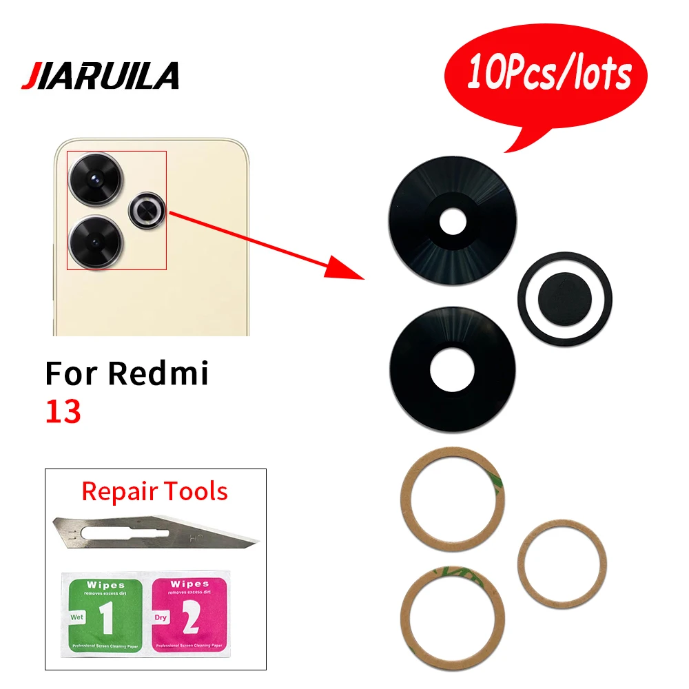 

10Pcs，NEW Tested Rear Back Camera Glass Lens With Sticker For Xiaomi Redmi 13C 13 A1 A2 A3 10 5G 10A 12 4G 5G 12C 12 Lite