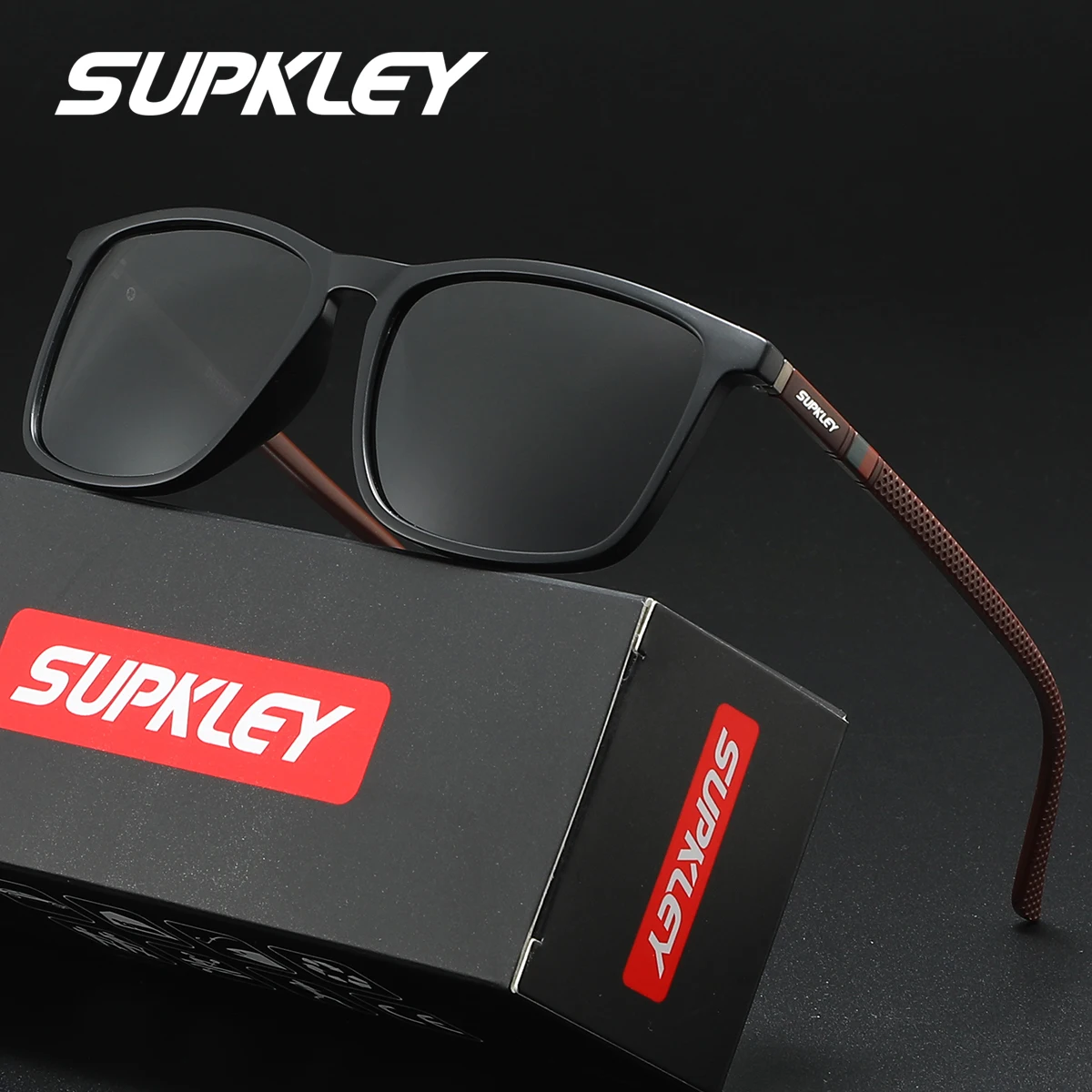 SUPKLEY 1 Stück Sportbrille, klassisch, quadratisch, polarisiert, Herren-Sonnenbrille, PC-Rahmen, modische UV400-Sonnenbrille für Damen und Herren – Detail 4
