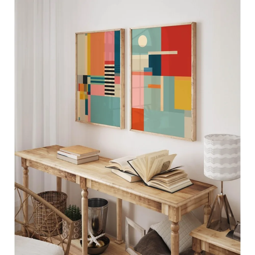 Frameless,Color Abstract Digital Prints,Modern Geometric Art in Bold Pastels,Minimalist Living Room Bedroom Wall  Art Decoration
