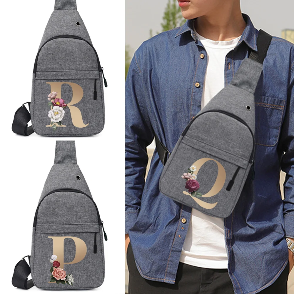 

Men Shoulder Chest Bag Organizer Fanny Pack Satchels Cross Bags Fashion Funny Gold Letter Printed Travel Male Messenger Backpack