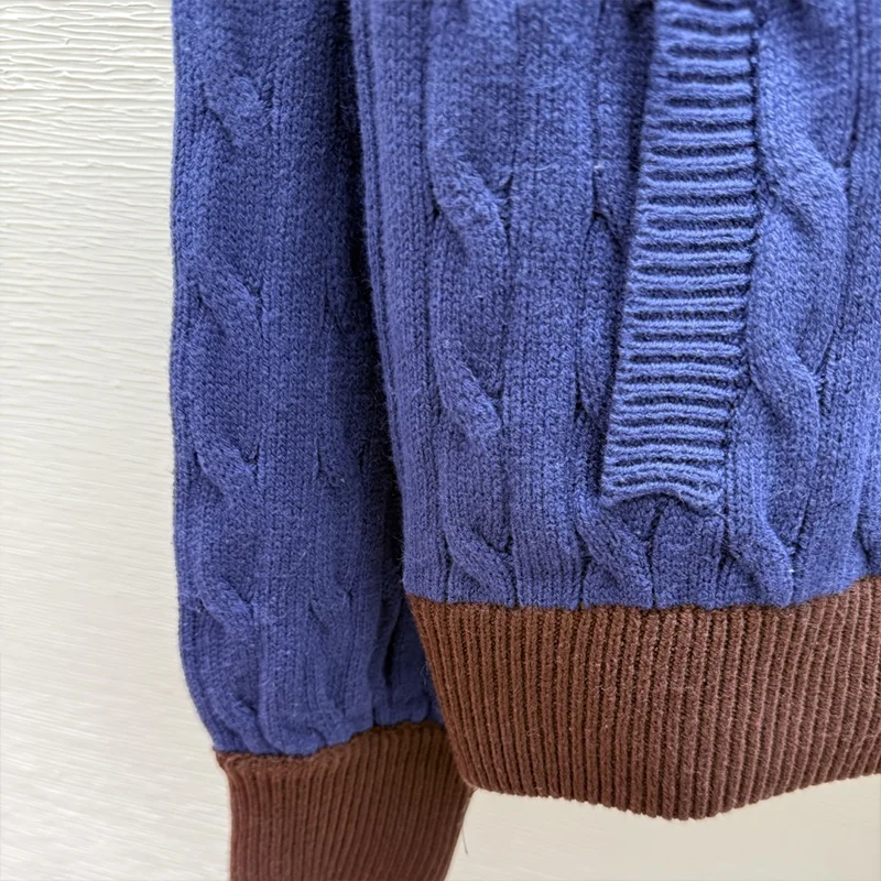 Wysokiej jakości, wielokolorowy, spiralny wzór, patchworkowy kardigan damski z półgolfem i zamkiem błyskawicznym, sweter 25916135