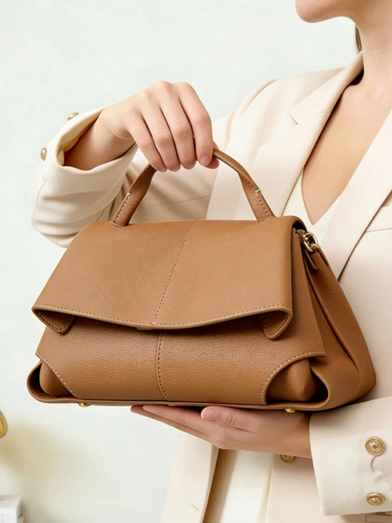 100% Genuine Suede Leather Women Top Handle Bag Vintage Crossbody Bag Ladies Stitching Design Flap Shoulder Bag For Daily Use image 6