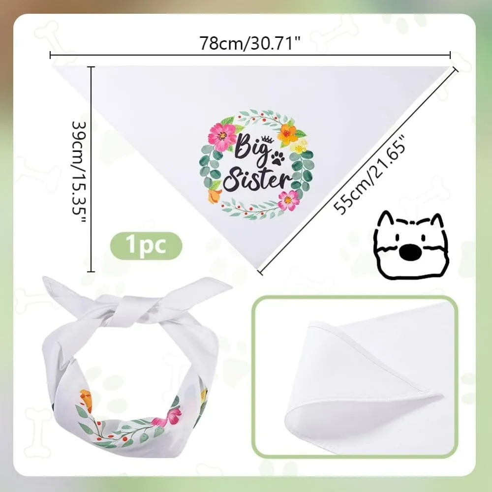 1 Pc Pet Dog Bandana White Cotton Triangle Pet's Bandana Big Sister Words Flower Washable Puppy Cat Scarf Bibs Accessories