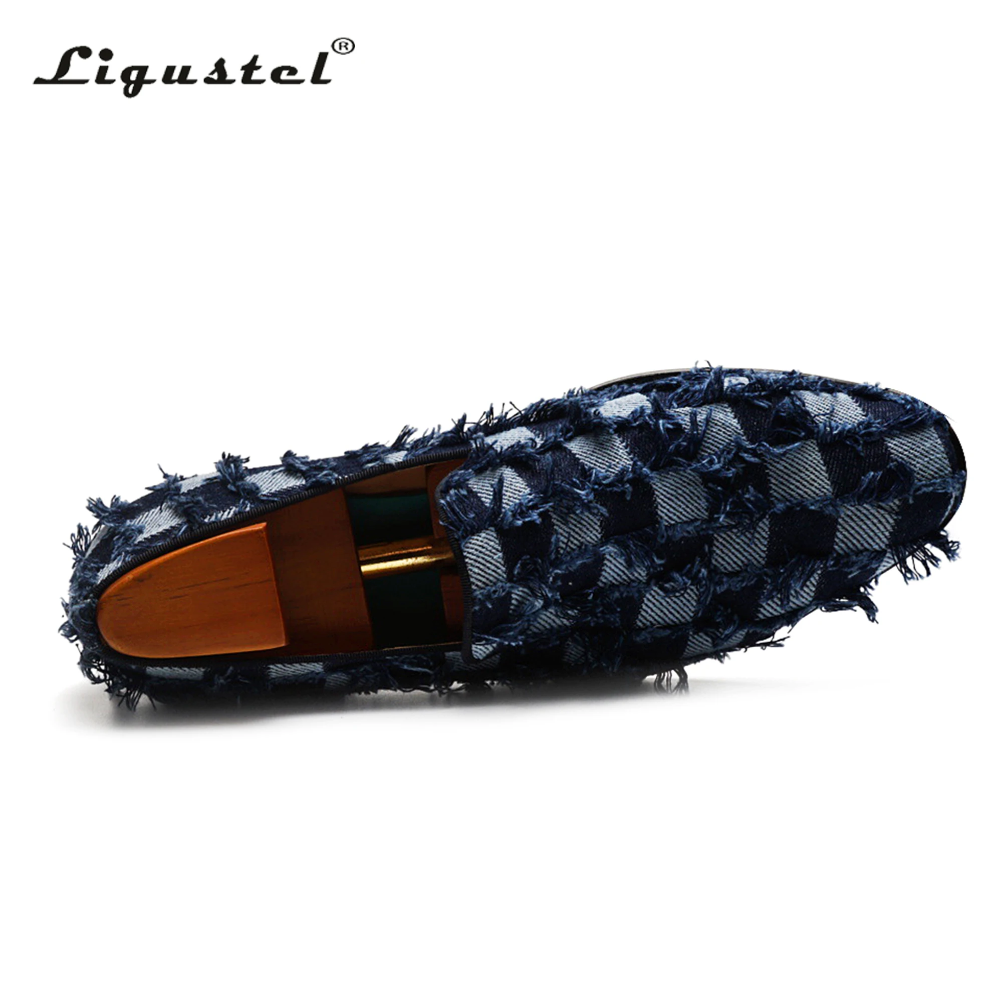 Ligustel Men Shoes Fashion Designer Denim Casual Shoes Male Formal Red Bottom Loafer Blue Shoes for Men with Free Shipping