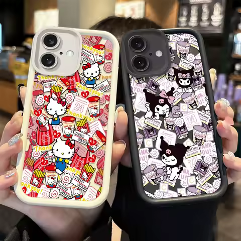 Sanrio Hello Kitty Kuromi Soft Case For iPhone 16E 16 15 14 13 12 11 Pro Max X XS X S Max XR SE 2020 SE4 7 8 Silicone Back Cover