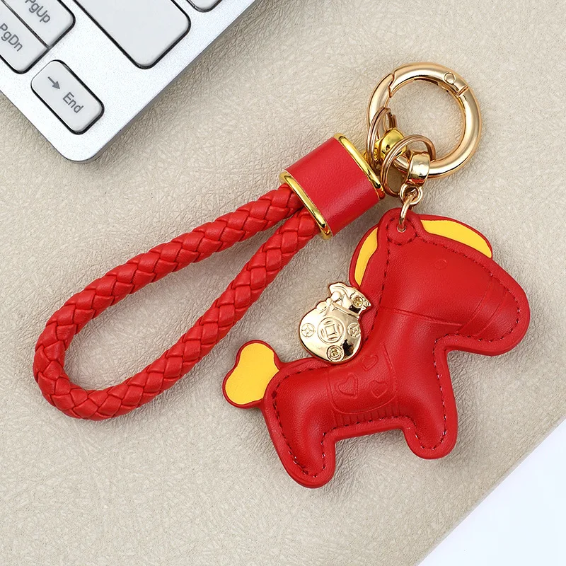 1 Stück Schlüsselanhänger aus PU-Leder in Pferdeform - Leuchtendes Orange- und Blau-Farbschema, Geflochtenes Seil und Metallschnalle, Valentinstagsgeschenk, Taschenaccessoire, Stilvoller