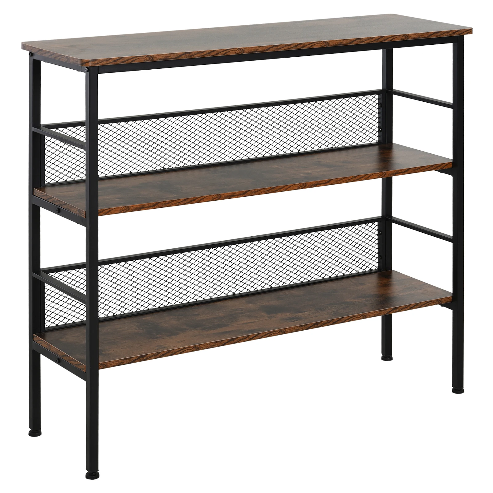 HOMCOM 3-Tier Console Table Industrial Storage Metal Wooden Shelf Black
