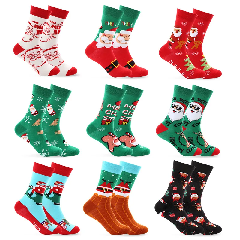 

10 Pairs Christmas Socks Mid Calf Socks Men and Women Santa Claus Casual Crew Cotton Socks S01