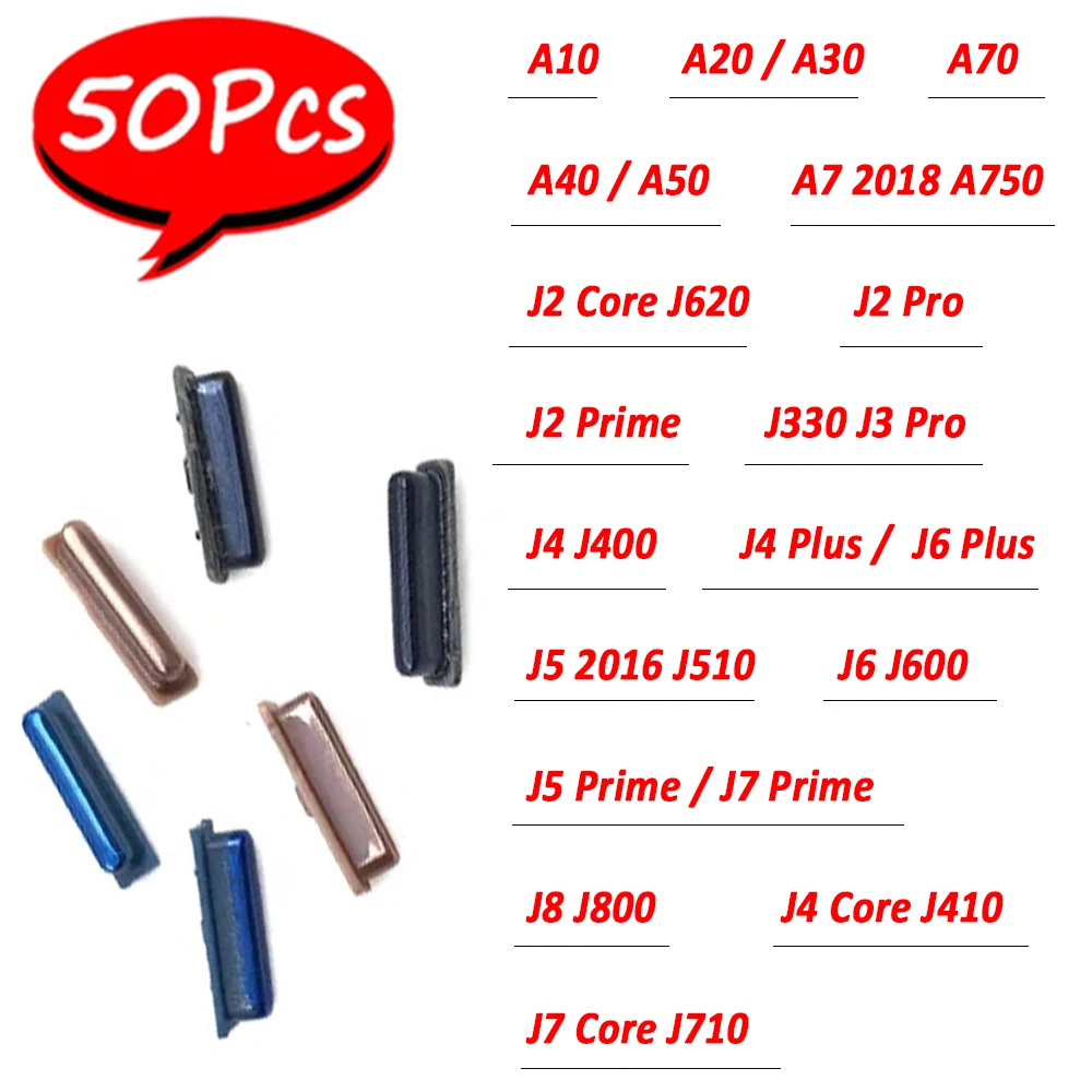 50 sztuk ， NOWE boczne klawisze zasilania + przyciski głośności dla Samsung A10 A20 A30 A40 A50 A70 J2 J4 J7 Core J330 j3 Pro J4 J400 J6 J600 J8 J800