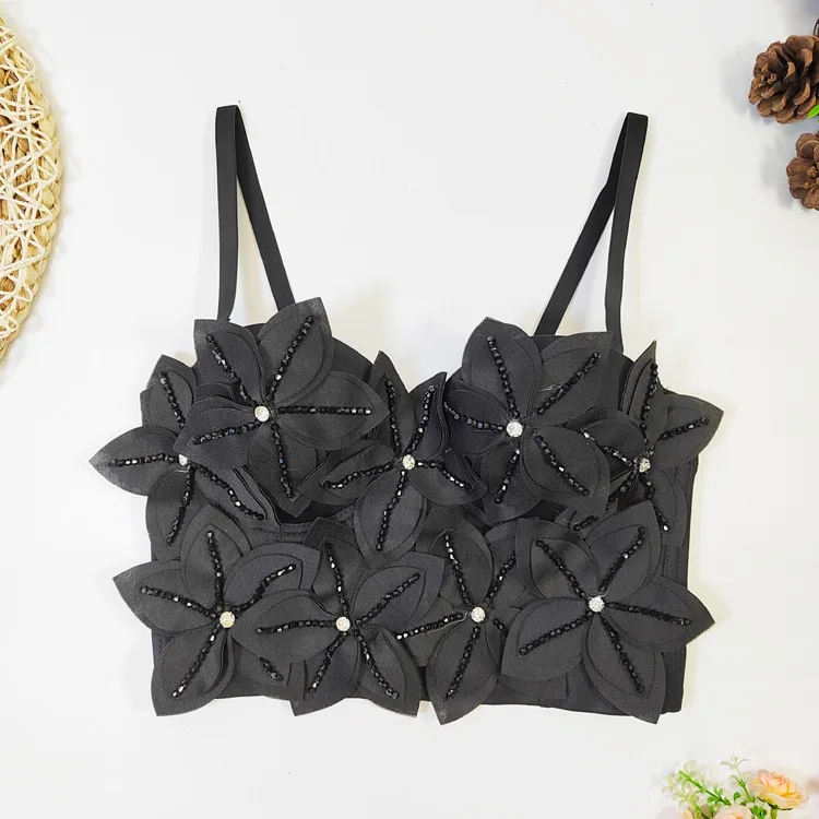 

customized women's adult British style sexy bra with three-dimensional flower strapless outer top integrated fixed cup sling