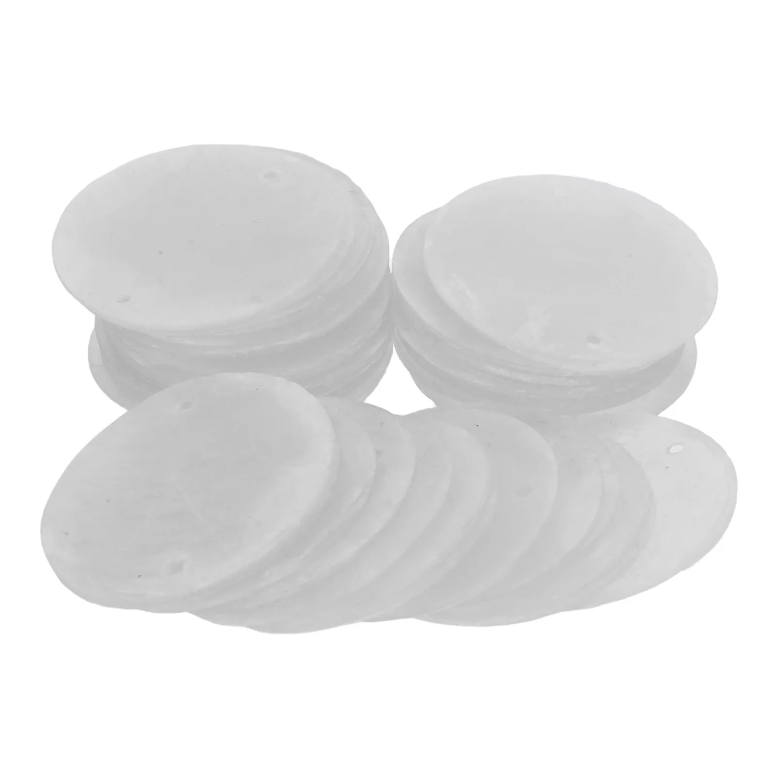 50Pcs Natural Round Capiz Shell Slices One and Half Inch Double Hole Charms for Wind Chimes Jewelry Crafts