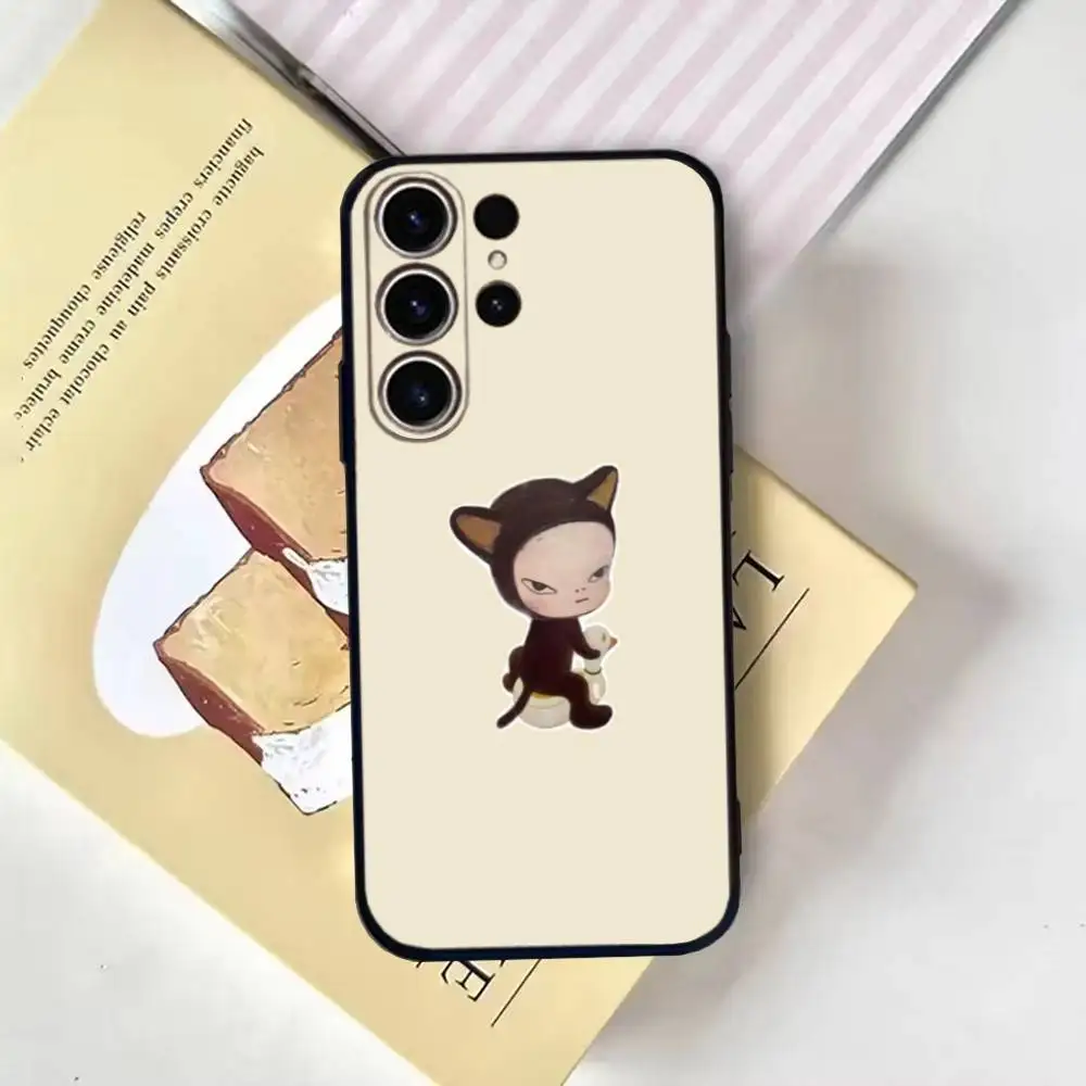 Leuke Y-Yoshitome Nara Telefoon Case Voor SamsungS25,24,21,22,23,30,Ultra,20,Plus,Fe,Lite,Note,10,9,Zachte Zwarte Cover