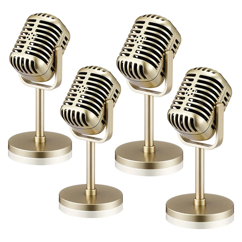 4Pcs Retro Microphone Props Model Vintage Microphone Antique Microphone Toy Microphone Stage Table Decor,Gold