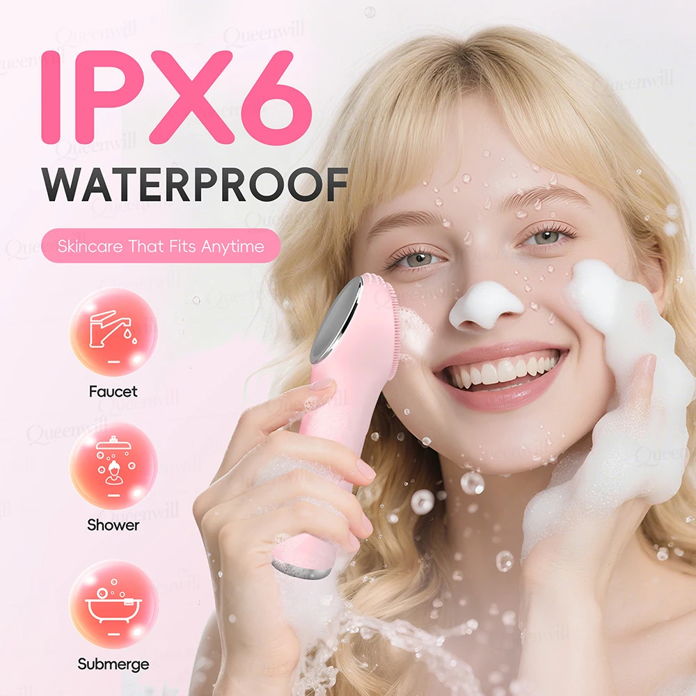 Spazzola per la pulizia del viso sonica portatile Eccellente scrubber per il viso in silicone Riscaldamento Spazzole per la pulizia del viso vibrante per una pulizia profonda