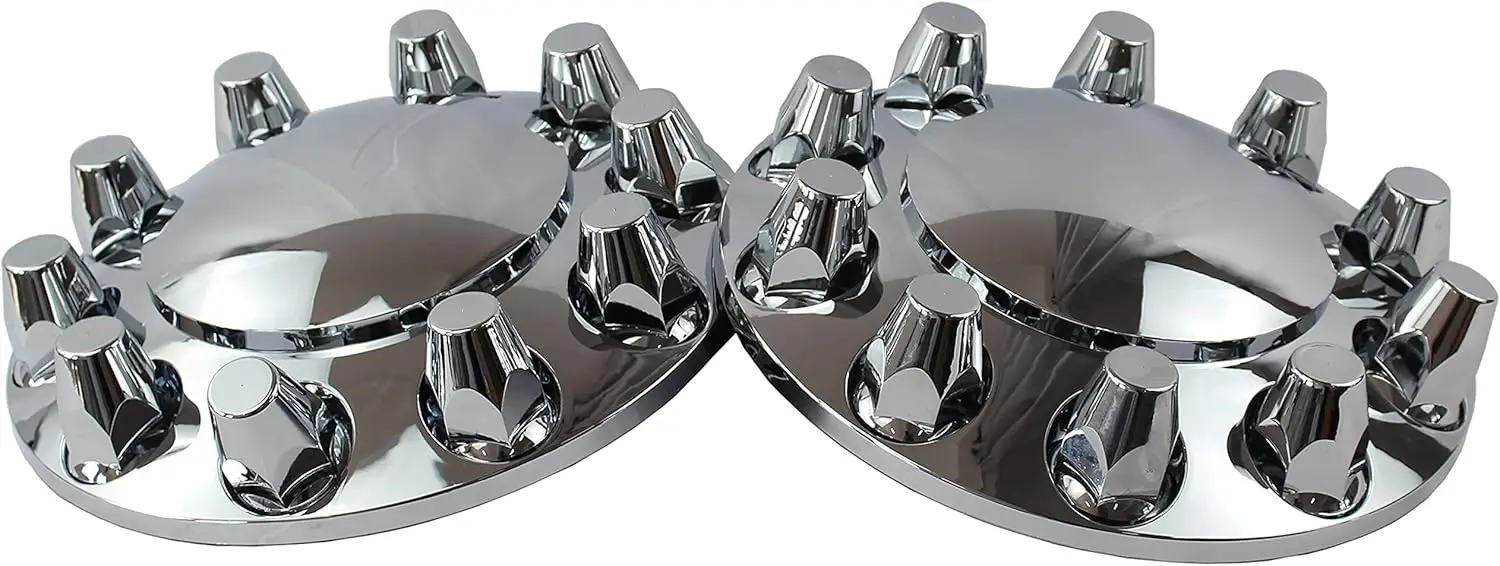 ABS Chrome Plastic Front Axle Cover Kits with 33mm Thread-on Nut Covers for Semi Trucks in Pairs (Standard)