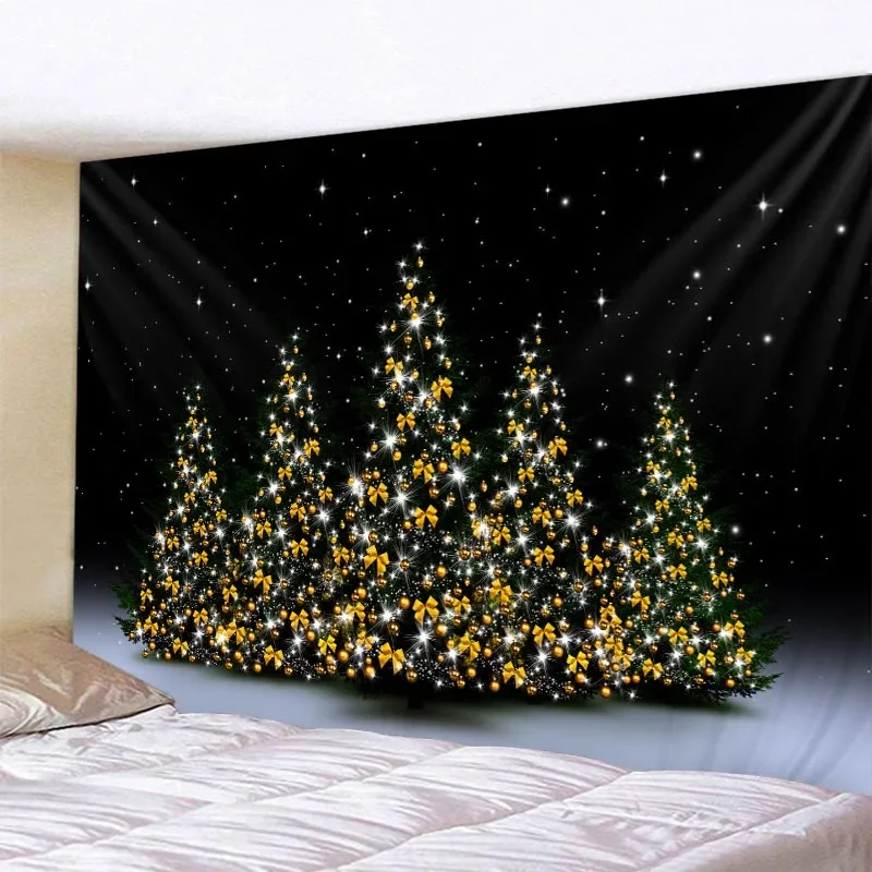 Christmas Tapestry Wall Mount Santa Claus Christmas Tree Snow View Home Living Room Bedroom Holiday Decoration Christmas Gifts