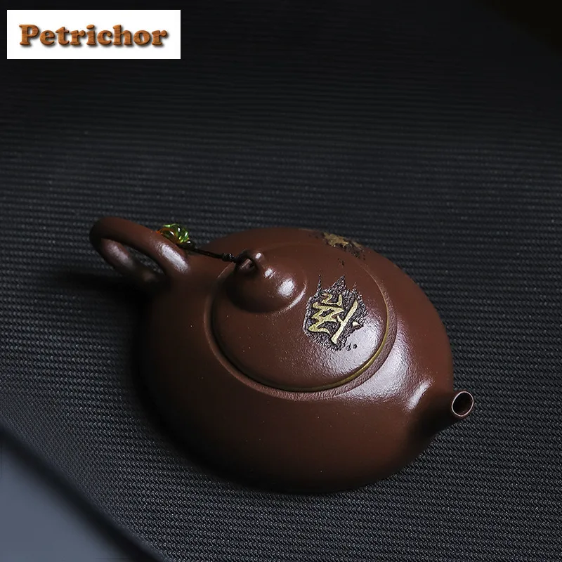 90 مللي بوتيك ييشينغ الأرجواني الطين أباريق الشاي الفنانين اليدوية الذهب الرسم وعاء الخام الخام الأرجواني الطين غلاية Zisha طقم شاي عناصر الشاي تشا #2