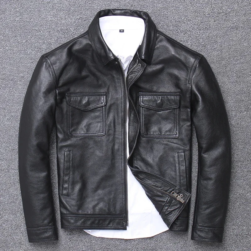 Veste en cuir de vachette véritable pour homme, CombFall, courte, rétro, grill, slim, moto, zones bre, offre spéciale, FCY