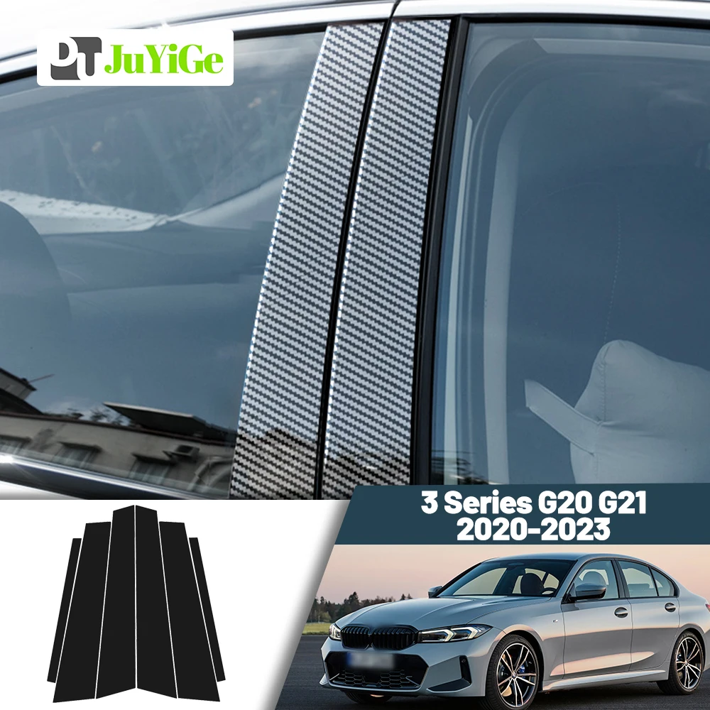 Glossy Black Carbon Fiber Window Door Deal B C Pillar Post Cover Sticker For BMW 3 Series G20 G21 2020-2023 2021 2022