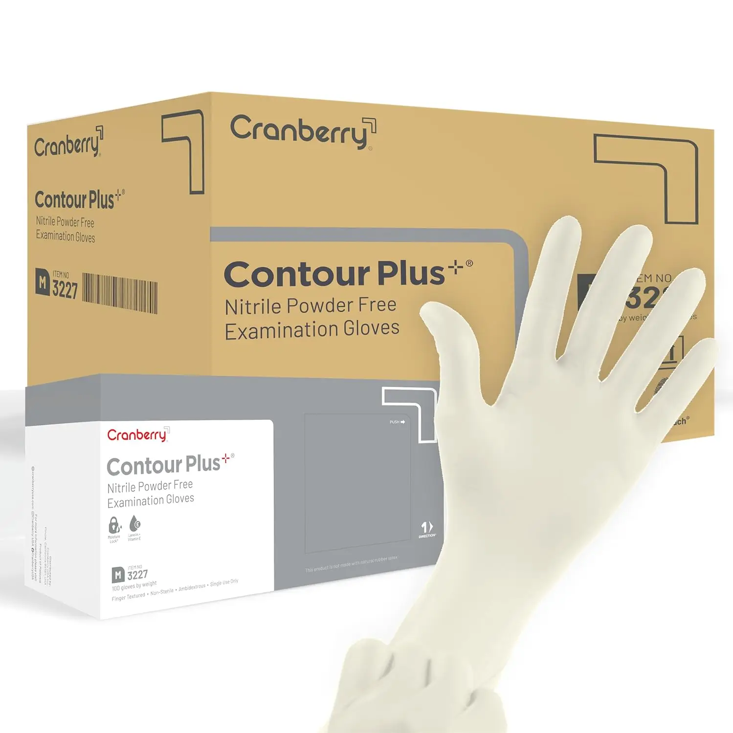 

Cranberry Contour Plus White Nitrile Exam Gloves, Case of 1000, X-Small, Lanolin & Vitamin E, 3.0 Mil