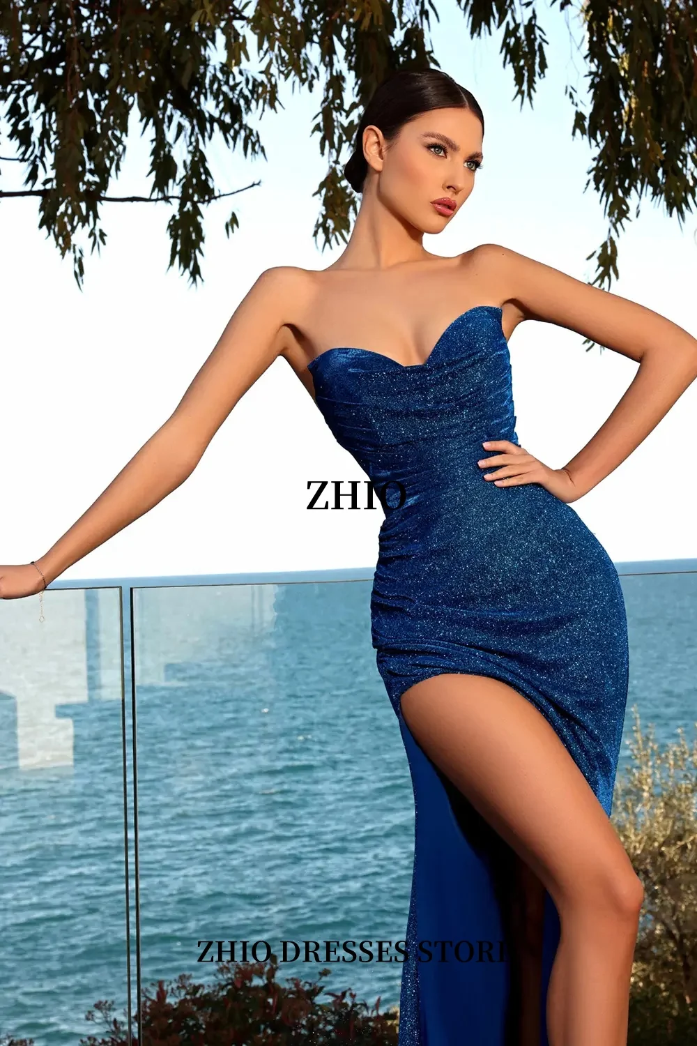 ZHIO نساء حورية البحر الشمبانيا فساتين ماكسي مسائية أنيقة خارج الكتف ترتر سبليت فساتين لحضور الحفلات الموسيقية الرسمية للحزب مخصص