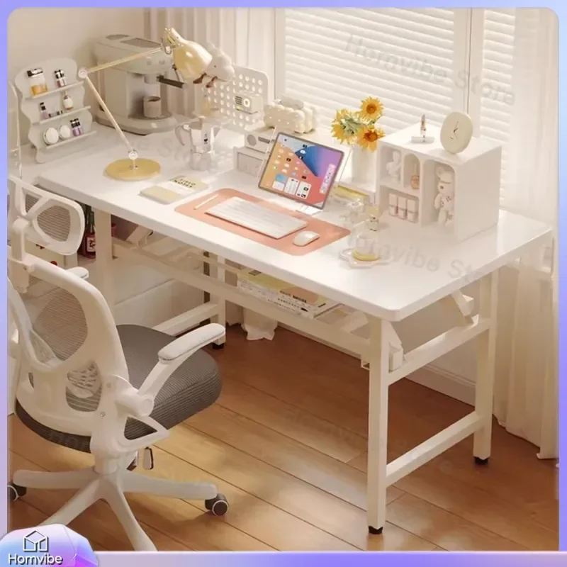 Foldable Computer Desk Portable Writing Table for Bedroom Office Study Space Saving Compact Desktop Workstation Cream Style
