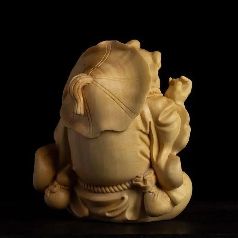 Retro Cliff Cypress Wood carving Golden Toad Immortal Prayers Frogs attract Wealth Animal Handle piece Decorative Crafts