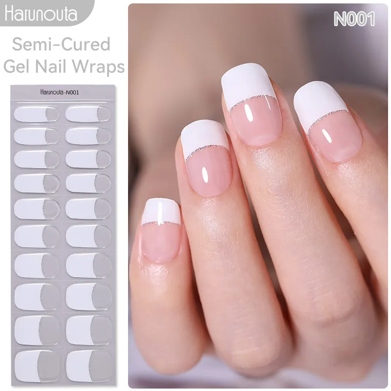 20 dicas harunouta geléia leitosa branco semi-cura gel prego envoltórios moda cor de longa duração cobertura completa adesivo de gel de unhas envoltórios