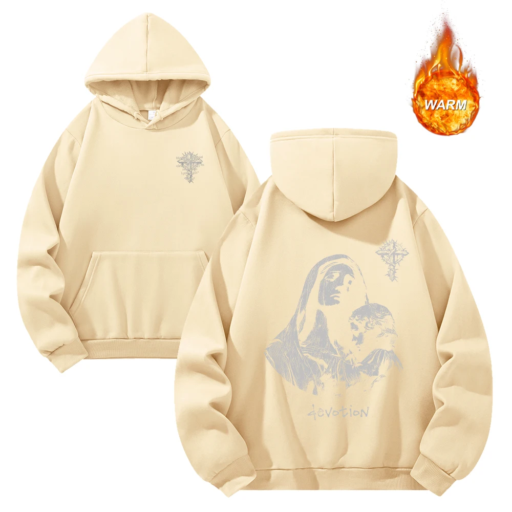 Men's Trendy Portrait Cross Print Hoodies Autumn Warm Outdoor Casual Sports Top Everyday Street Style Commuter Sweatshirt