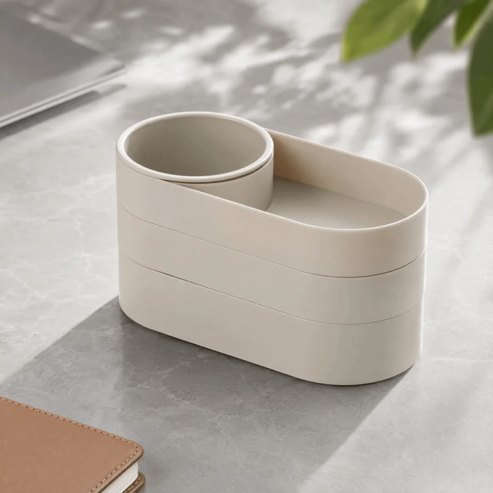360° Rotating Multi-Layer Storage Box Minimalist Large Capacity Jewelry Storage Box Plastic Makeup Brush Storage Bucket Bedroom