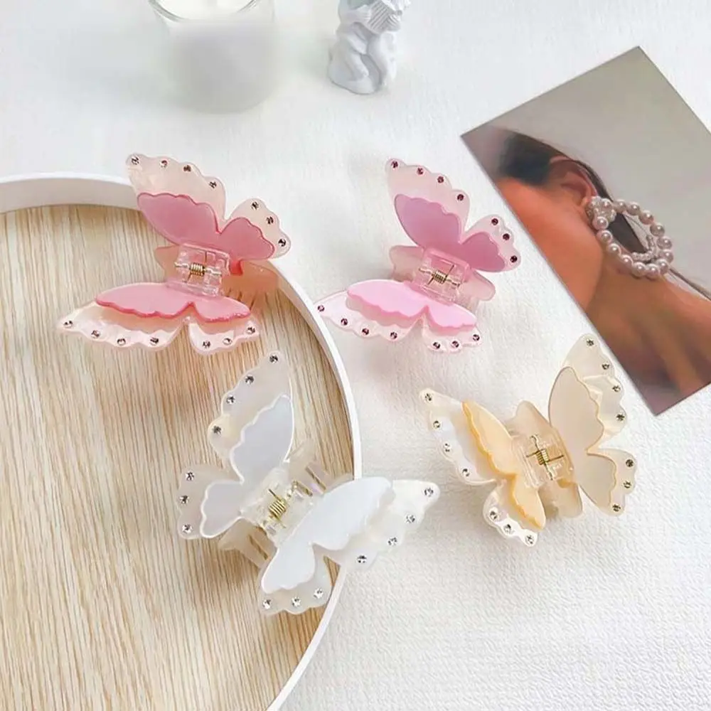 Korean Style Butterfly Hair Claw Animals Butterfly Acrylic Butterfly Hairpin Rhinestone Graduated Color Butterfly Hair Clip