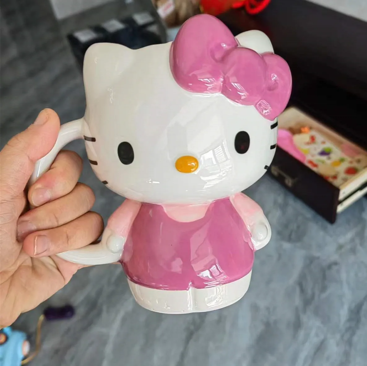 600ml Cartoon Hello Kitty Disney Milk Ceramics Cup Glass Tea Cup Juice Water Coffee Mug Funny Kitchen Drinkware Girls Gift