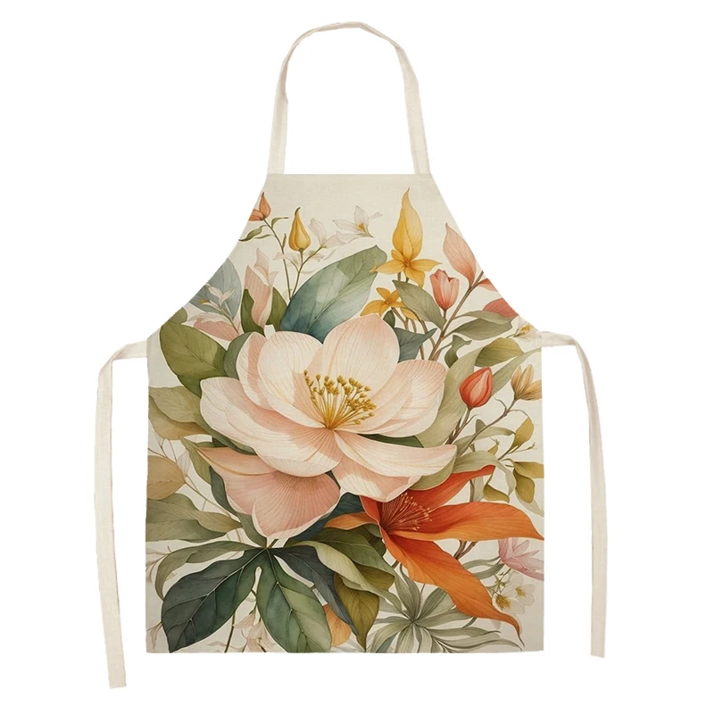 Damen Küchen schürze Ölgemälde Stil Restaurant Chef Friseur wasserdichte Schürze für Männer und Kind Malerei Pflanze Blume 55 × 68cm