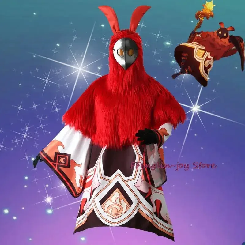 Anime Game Genshin Impact Electro Fire Water Ice Attribute Abyss Mage Cosplay Costume Pilose Hair Cloak Man Woman Halloween Suit