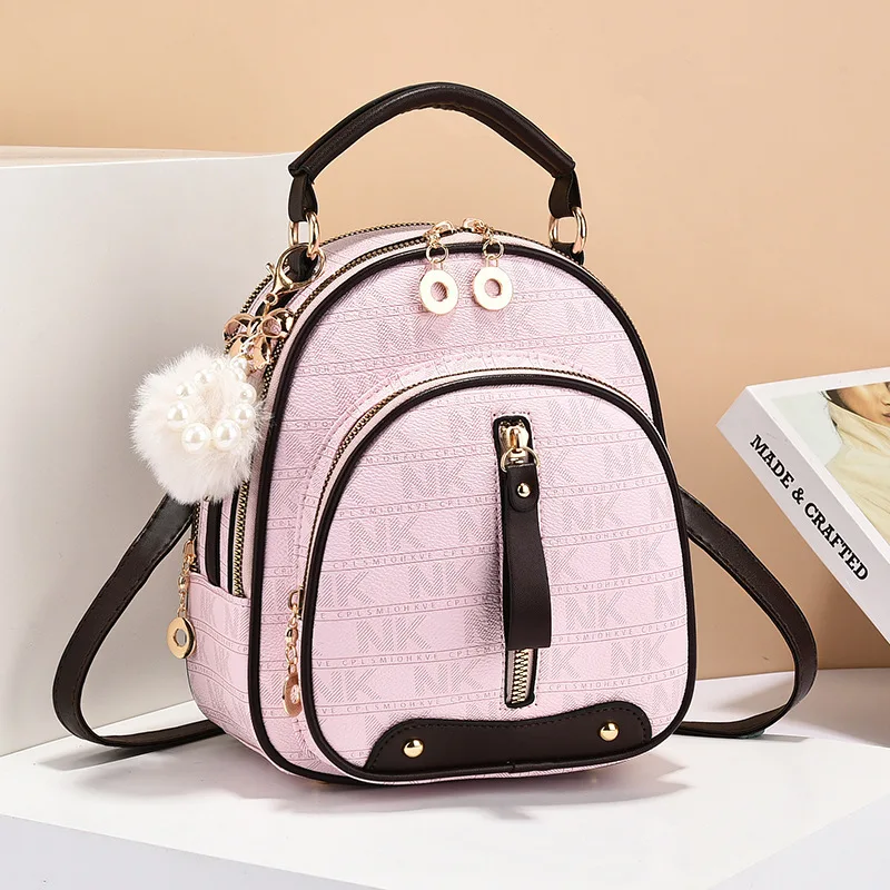 Retro Printing Shoulder Bag Fashion Splicing Color Collision Girls Shoulder Bag Simple Casual Schoolbag Plush Hanging Decoration