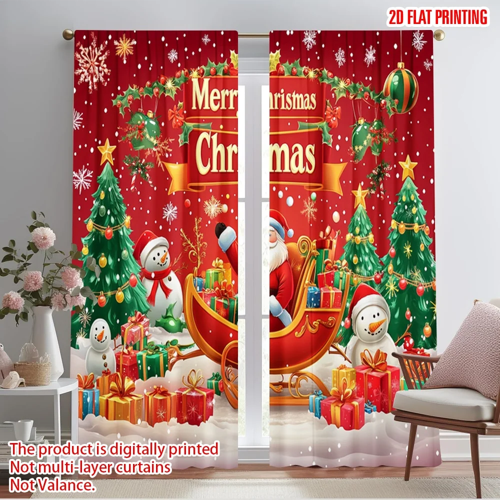 2pcs,2D plane printing Curtain Popular Christmas reindeer (3) Durable 100% Polyester Fabric (without rod) Gifts Use for Bedroom