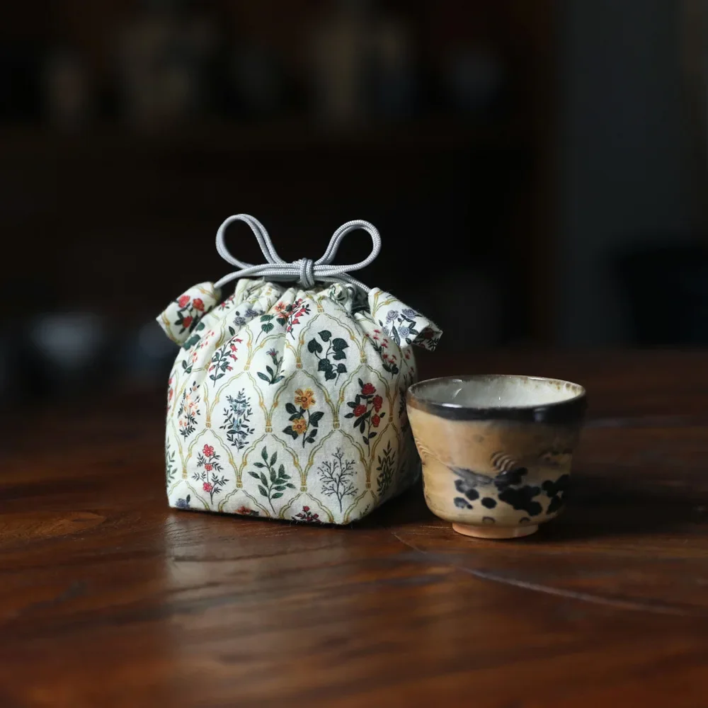 Cotton Ceramic Cup Storage Bag Rustic Multifunctional Collection Drawstring Bags Medium Portable Travel Tea Jewellery Organizer