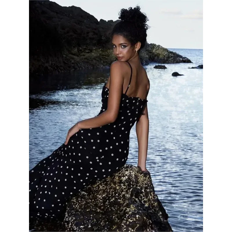 Robes à bretelles Spaghetti imprimées à pois pour femmes, tempérament français, Sexy, coupe basse, dos nu, paquet de hanches, robe moulante, été