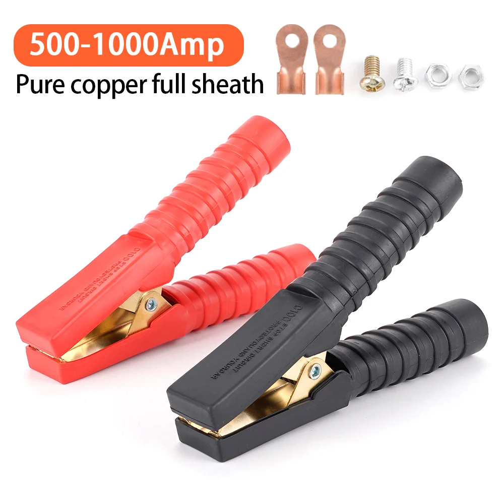 2Pcs 500A-1000A  Red + Black Crocodile Car Caravan Van Battery Test Lead Clips Best Promotion Alligator Clips Connector Plug