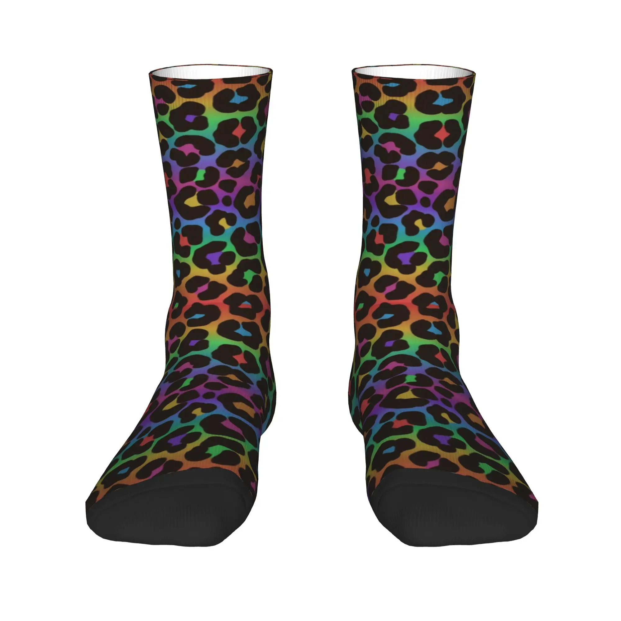 

Cool Rainbow Leopard Print Pattern Animal Spots Socks Men Women Warm 3D Printing Basketball Sports Socks
