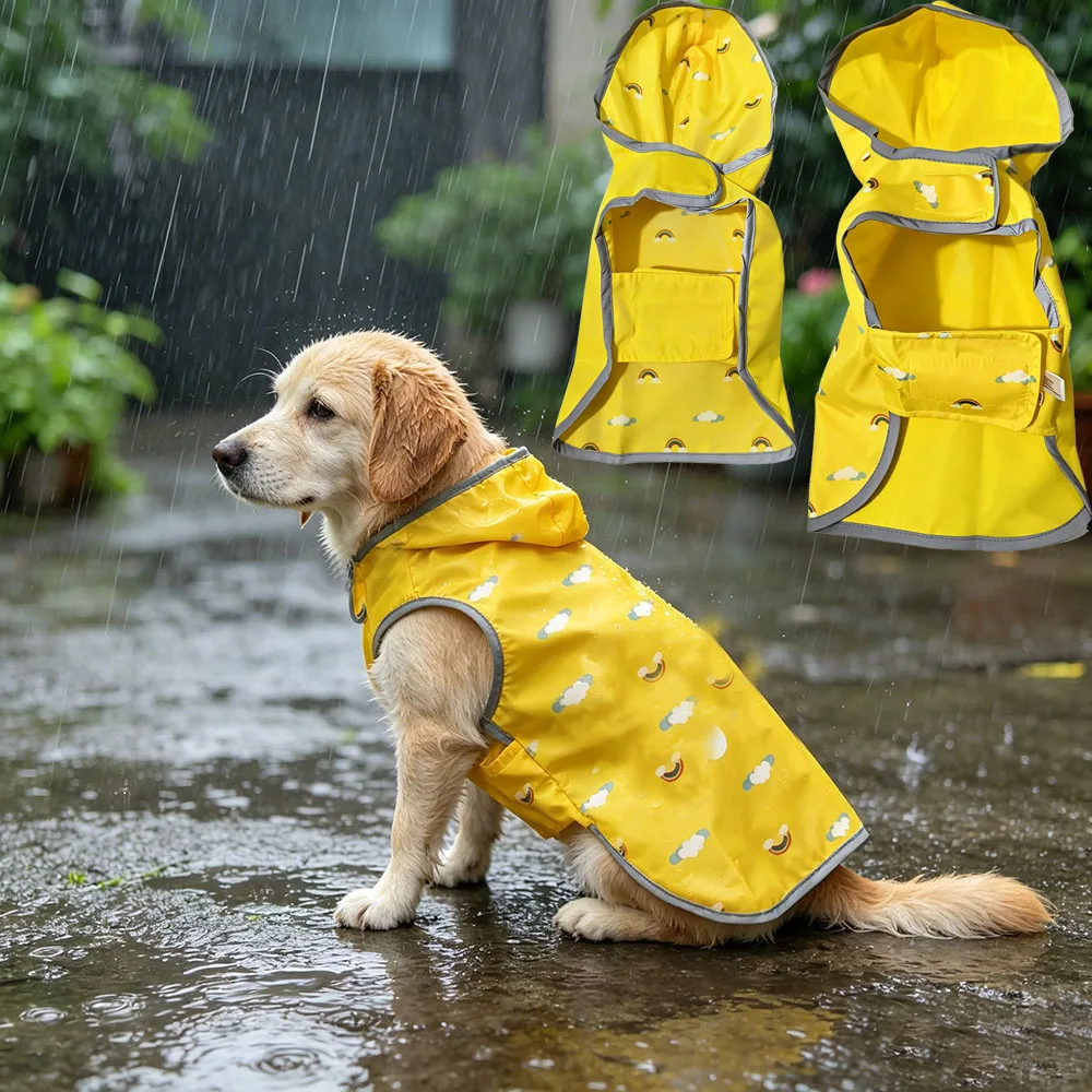 Dog Raincoats for Small Large Medium Dogs, Reversible Pet Rain Jacket Coat, Waterproof Reflective Puppy Poncho with Leash Hole