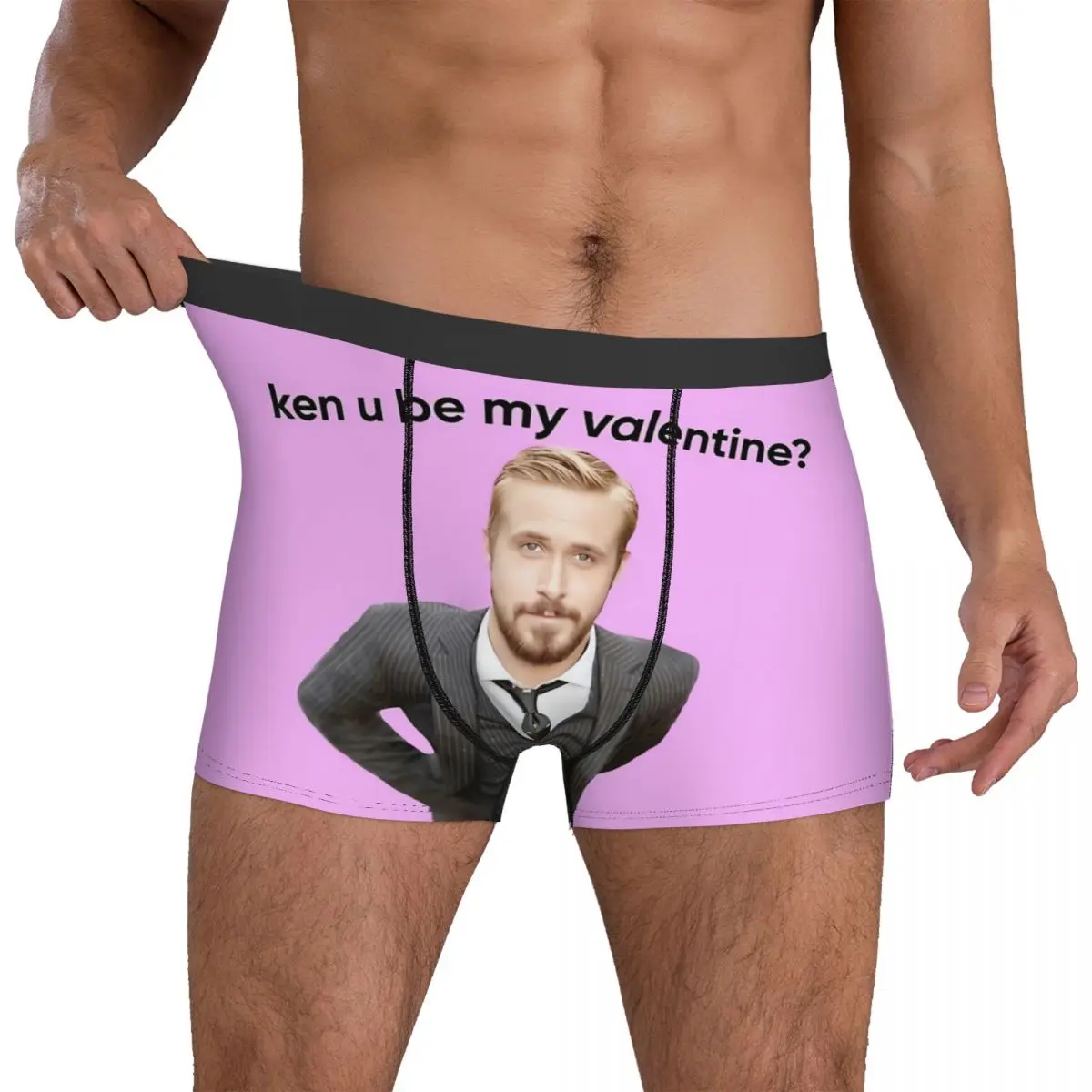 Ryan Gosling Valentines Day Underwear Ken You Be My Valentine Pattern Boxer Shorts High Quality Male Underpants Cute Boxer Brief