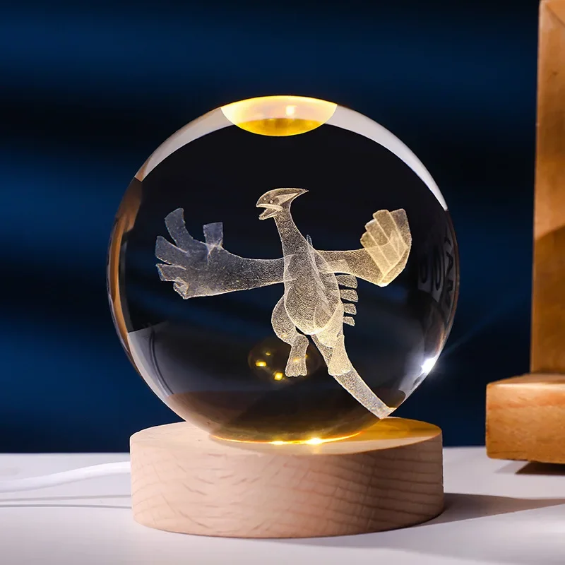 6cm Pokemon 3D Kristallkugel Pikachu Gengar Eevee Planeten-Nachtlicht Lasergravur Glas Pokeball Statue Sammlerstücke