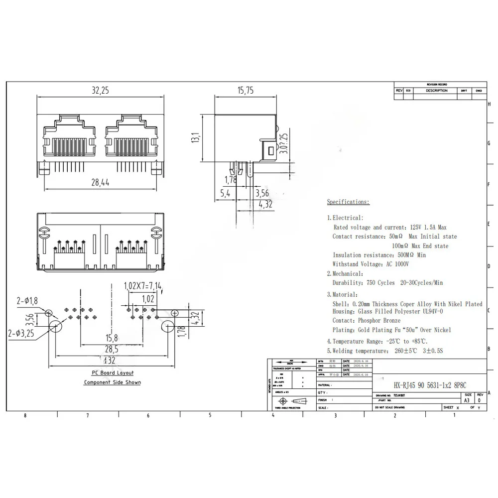 1 Stück HX-RJ45 90 5631-1x2 8P8C Ethernet-Stecker (RJ45 RJ11) Mit/Ohne LED Biegsamer Stecker – Detail 1