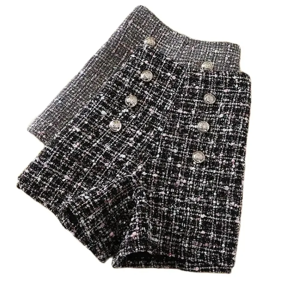 

Ladies Fashion Spring Autumn Slim Button Shorts All-match New High Waist Tweed Shorts Women Casual Loose