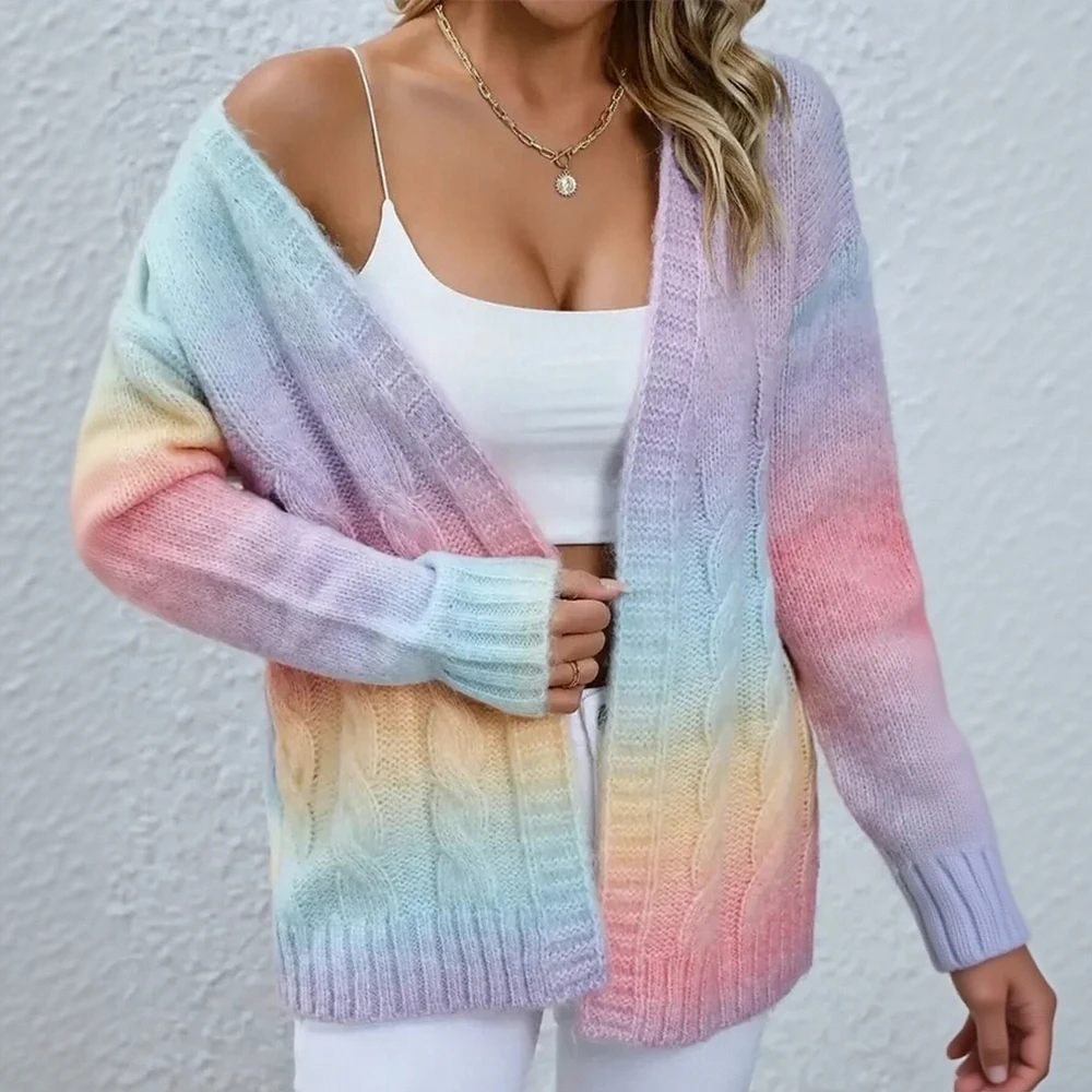 

Женский элегантный кардиган с длинными рукавами и открытой передней частью контрастного цвета, осенне-зимняя базовая модная верхняя одежда для повседневного использования