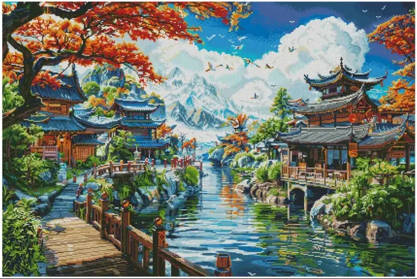 9ct 130X90cm Autumn Pre-Printed Cross Stitch Kit DIY Embroidery Set Handicraft Floss Needle Crafts