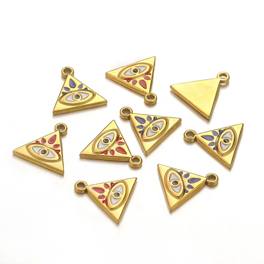 

5pcs Stainless Steel Charm Enamel Evil Eye Triangle Gold Plated DIY Necklace Bracelet Earrings Jewelry Making Material Wholesale