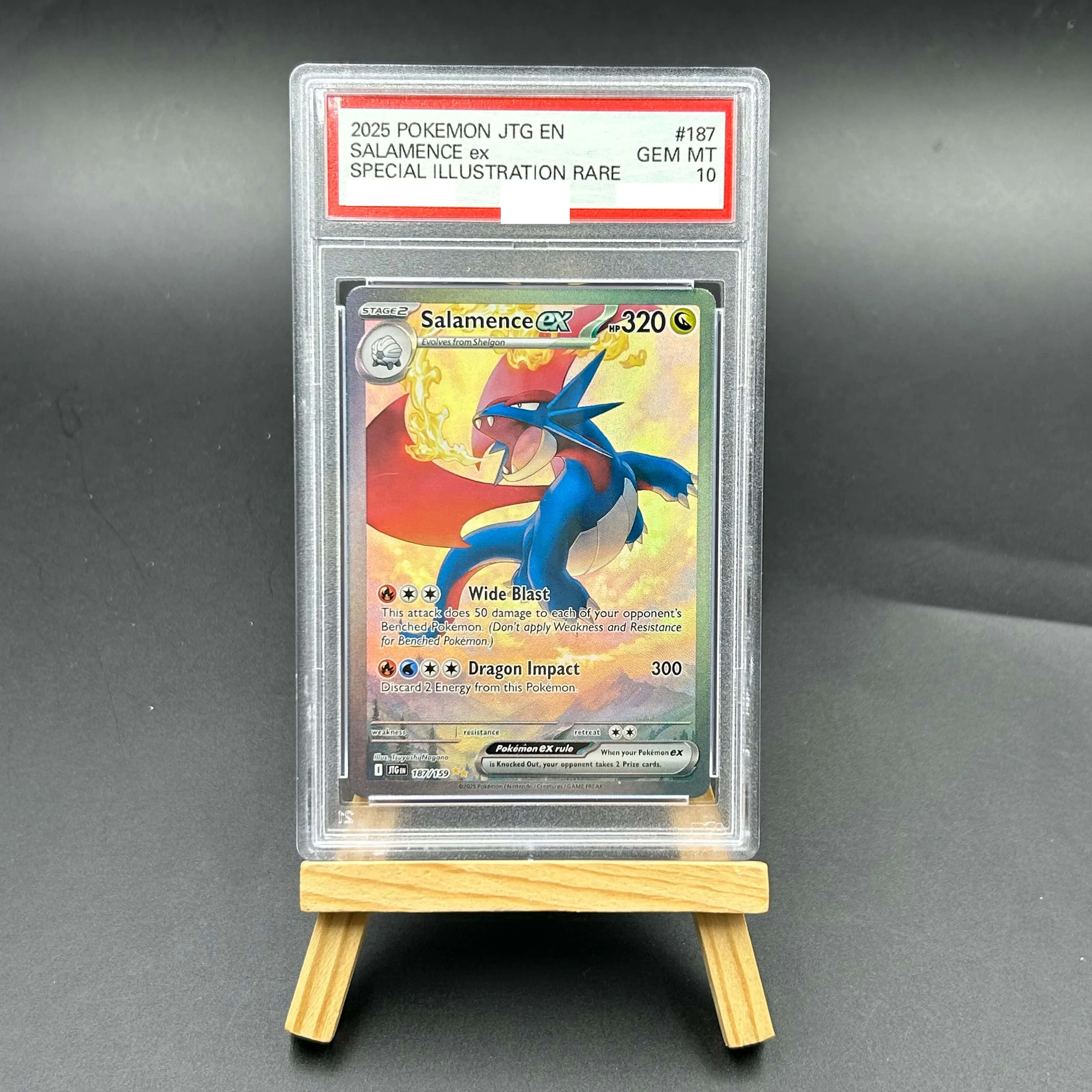 Коллекционная карта Pokemon TCG 2025 English JTG Salamence ex 187 Special Illustration Rare Textured Holo GEM MT 10