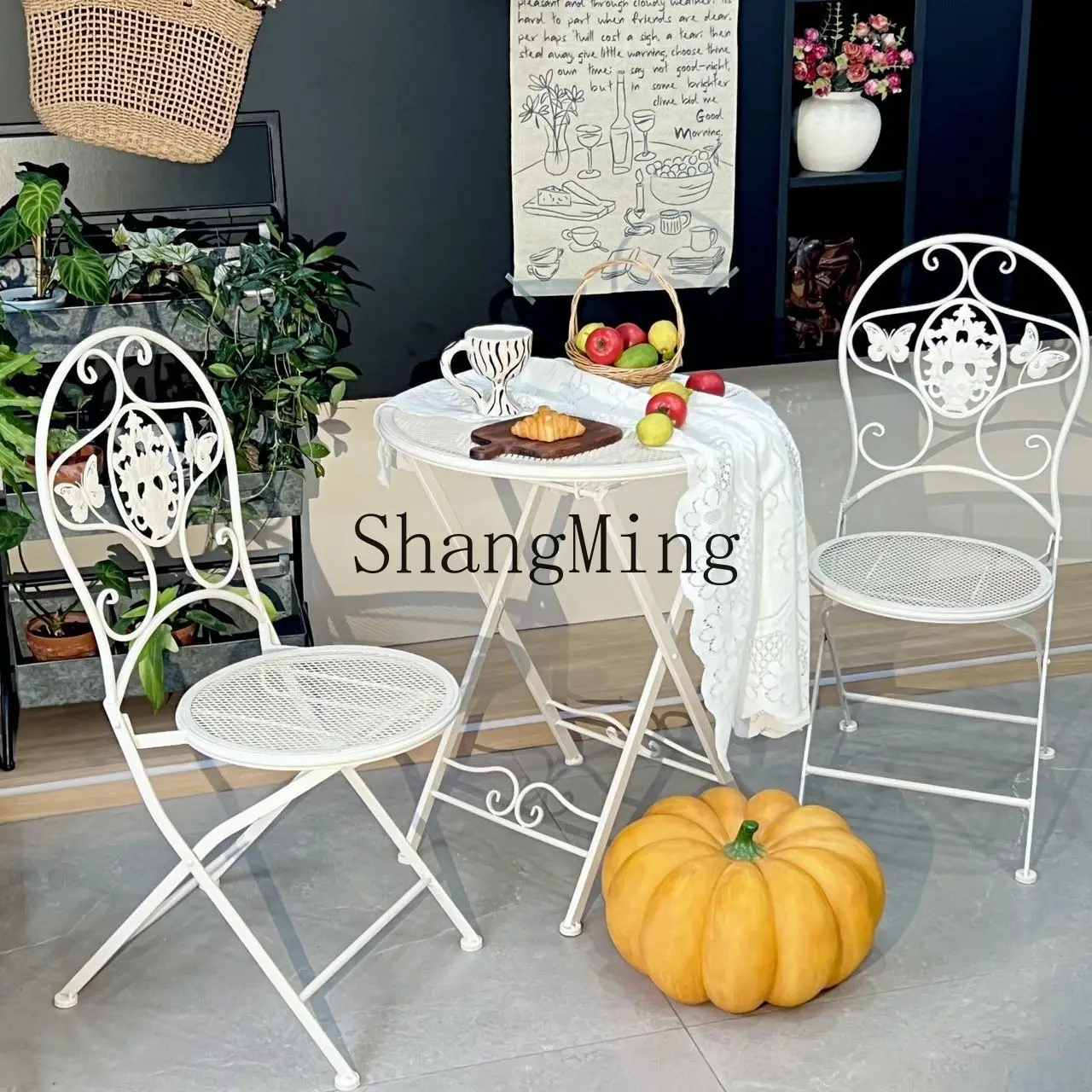 

SM table and chair combination milk tea shop folding table and chair balcony tea wrought iron table and chair